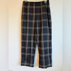 Zara Women's Black and Tan Plaid Straight Leg Pants